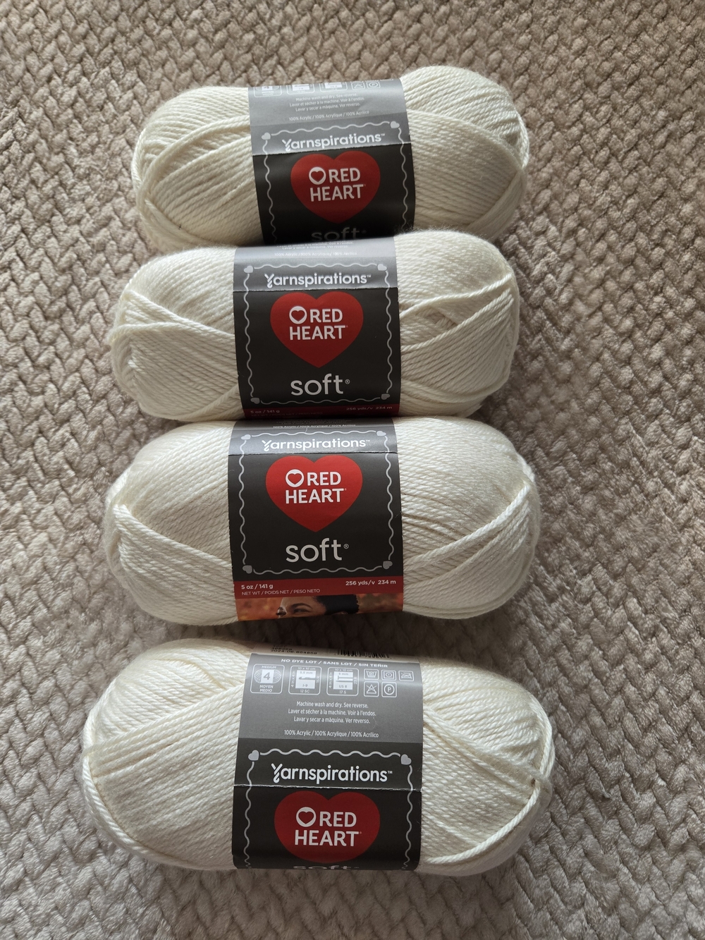 Red Heart Soft Yarn - Cream (4 Skeins) Off White